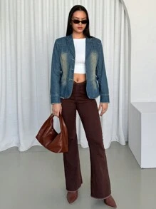 Women Casual Washed Denim Jacket With Frayed Edges, Spring/Autumn Christmas Clothes Women Thanksgiving Outfit Women Thickened Denim
