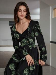 Aveloria Modichic 法式复古时尚百搭方领花卉印花收腰优雅长裙 - 彩色 - 查看 1