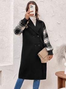 EMERY ROSE Chaqueta casual de mujer con solapa y doble botonadura, en diseño de patchwork a cuadros