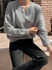 DAZY Women's V-Neck Oversized Long Sleeve Solid Color Casual Sweater For Fall/Winter - Light Grey - View 8