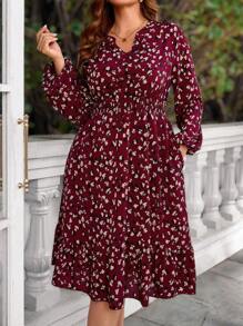 EMERY ROSE Plus Size Women Burgundy Midi Dress For Autumn,Spring - Burgundy - View 6