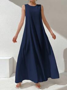 Al Najma 2 件套女士休闲纯色无袖连衣裙 - 藏蓝色 - 查看 9