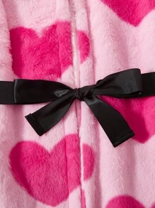 Tween Girl Heart Pattern Jacket With Black Belt And Furry Hat, Autumn/Winter - Multicolor - View 4