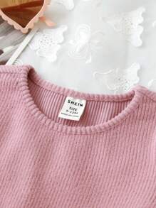 SHEIN Leap Crew Váy thu đông in hình trái tim cho bé gái, phù hợp cho kỳ nghỉ, ngoài trời, tiệc tùng - màu nâu - Xem 12