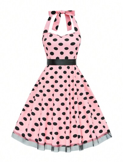 Lunelith SHEIN Lunessa Women's Halter Neck Tied Back Solid Color Patchwork Simple Casual Dress Maxi Women Outfit