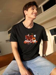 Manfinity Sport Corelite Boyfriend-Stil Herren Halloween Rundhals Kurzarm T-Shirt mit Buchstaben-Muster, lässiger Sportlook