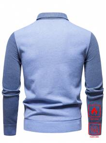 Calvornis 男士休闲翻领纯色针织拼接保暖套头衫，长袖保暖毛衣，适合外出、送给丈夫、秋冬季穿着