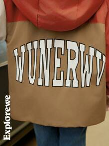 SHEIN Parka avec poches blocs de couleurs et patchwork, doublée thermique, pour jeune fille, pour l'hiver