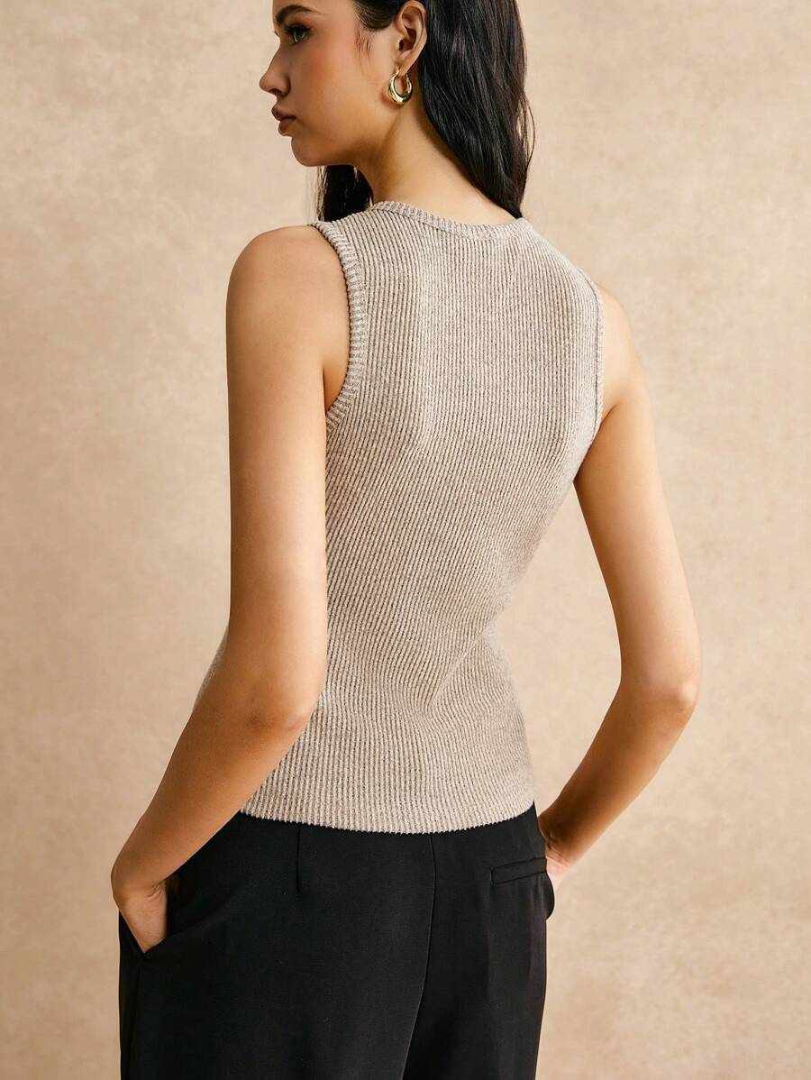 Poéselle Women's Casual ButtonUp Round Neck Tank Top for Sale