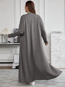 SHEIN LUNE Plus Size Solid Color Long Cardigan, Tank Top And Pants 3pcs Set, Casual For Autumn - Grey - View 2
