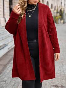 SHEIN LUNE Plus Size Casual Red Batwing Sleeve Cardigan, Suitable For Autumn - Burgundy - View 4