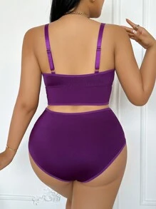 SHEIN Set di lingerie sexy imbottito e minimale per taglie forti - Viola - Visualizzare 2