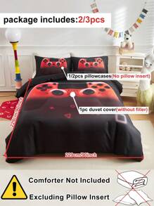 2/3 pièces Parure de couette en polyester imprimé de manette de jeu, parure de lit minimaliste et personnalisée convenant pour toutes les saisons (1/2 taie d'oreiller + 1 couette)