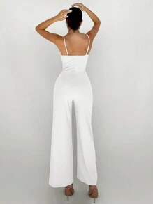 Aloruh 1 pieza Mono con tirantes finos de unicolor con efecto de calado y malla - Blanco - Ver 2