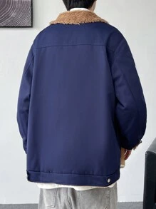 Claim Dot 男式海军蓝单排扣保暖内衬冬季夹克 - 藏蓝色 - 查看 2