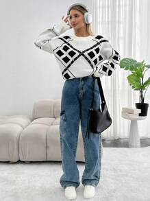 RueChic Women Round Neck Chain Detailed Cool Sweater Pullover - Black - View 6