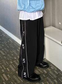 DAZY Men's Casual Everyday Letter Print Fashion Loose Fit Wide Leg Pants, Autumn Men Joggers - Black - View 1