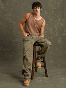 Quần Jeans Ống Thẳng Tiện Dụng Bằng Cotton Cao Cấp Cho Nam - màu nâu - Xem 2