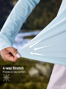 In My Nature Maglietta a maniche lunghe con collo morbido e alta elasticità da donna, adatta per campeggio, trekking, pendolarismo in città, colore blu - Blu - Visualizzare 3