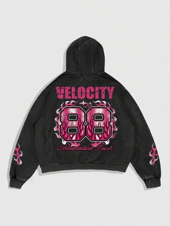 Street Life Sudadera con capucha de cierre para hombre, casual, con estampado de letras y números