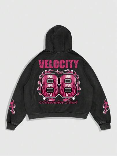 Street Life Felpa con cappuccio e chiusura lampo uomo casual con stampa di lettere e numeri