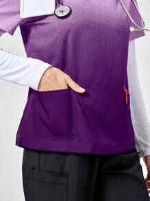 TaskEZ 渐变短袖双口袋制服磨砂上衣 - 紫色 - 查看 7