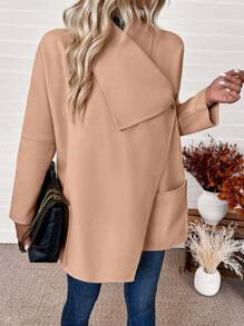 Chiquease Women Simple Solid Color Button Front Long Sleeve Casual Top - Khaki - View 7