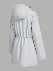 In My Nature 女士字母印花抽绳腰长袖连帽夹克 - 淺灰色 - 查看 2