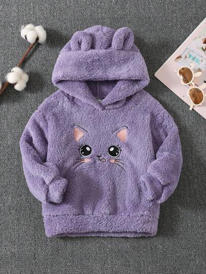 SHEIN Young Girl Reversible Knit Fleece Hooded Sweatshirt,In Fall/Winter