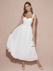 Enchnt 春冬浪漫女式白色甜心优雅无袖公主裙，甜美优雅装扮，适合情人节、圣诞派对、新年、生日、节日、甜蜜约会之夜、鸡尾酒会和舞会，礼服 - 白色 - 查看 8