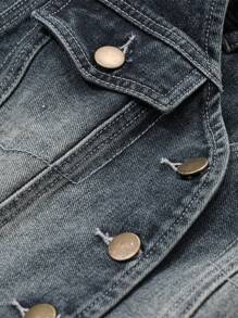 DAZY 2pcs Vintage Washed & Distressed Denim Top And Straight Leg Jeans Set For Women,Back To School Clothes Fall/Winter - Dark Wash - View 8