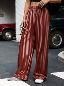 Aveloria Affinna Women's Faux Leather High Waist Wide Leg Pants, Autumn/Winter Fall Cloth For Women