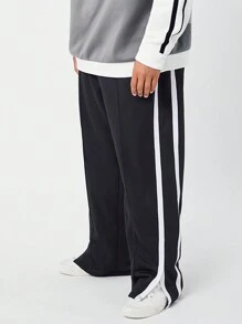 Manfinity VCAY Men's Plus Size Loose Casual Knit Long Pants - Black - View 1