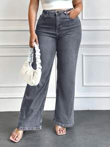 EURMUSE 97% Cotton Plus Size Women's Loose Fit Jeans With Regular Waistline - Grey - View 6