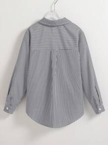 Tween Girl Striped Sun Protection Shirt , Spring/Summer, Korean Style,Holiday,Summer,Travel - Black and White - View 2