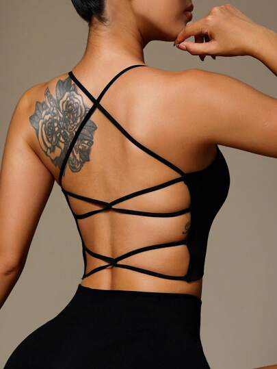 Easithlete Sujetador deportivo sin costuras con cuello de halter y entrecruzado