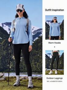 In My Nature Áo nỉ trùm đầu thể thao ngoài trời màu trơn có khóa kéo cho nữ mùa đông - Màu xanh lam - Xem 3