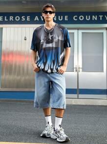 Manfinity Sport Corelite 男友风男士全身印花圆领短袖运动T恤，夏季 - 彩色 - 查看 2