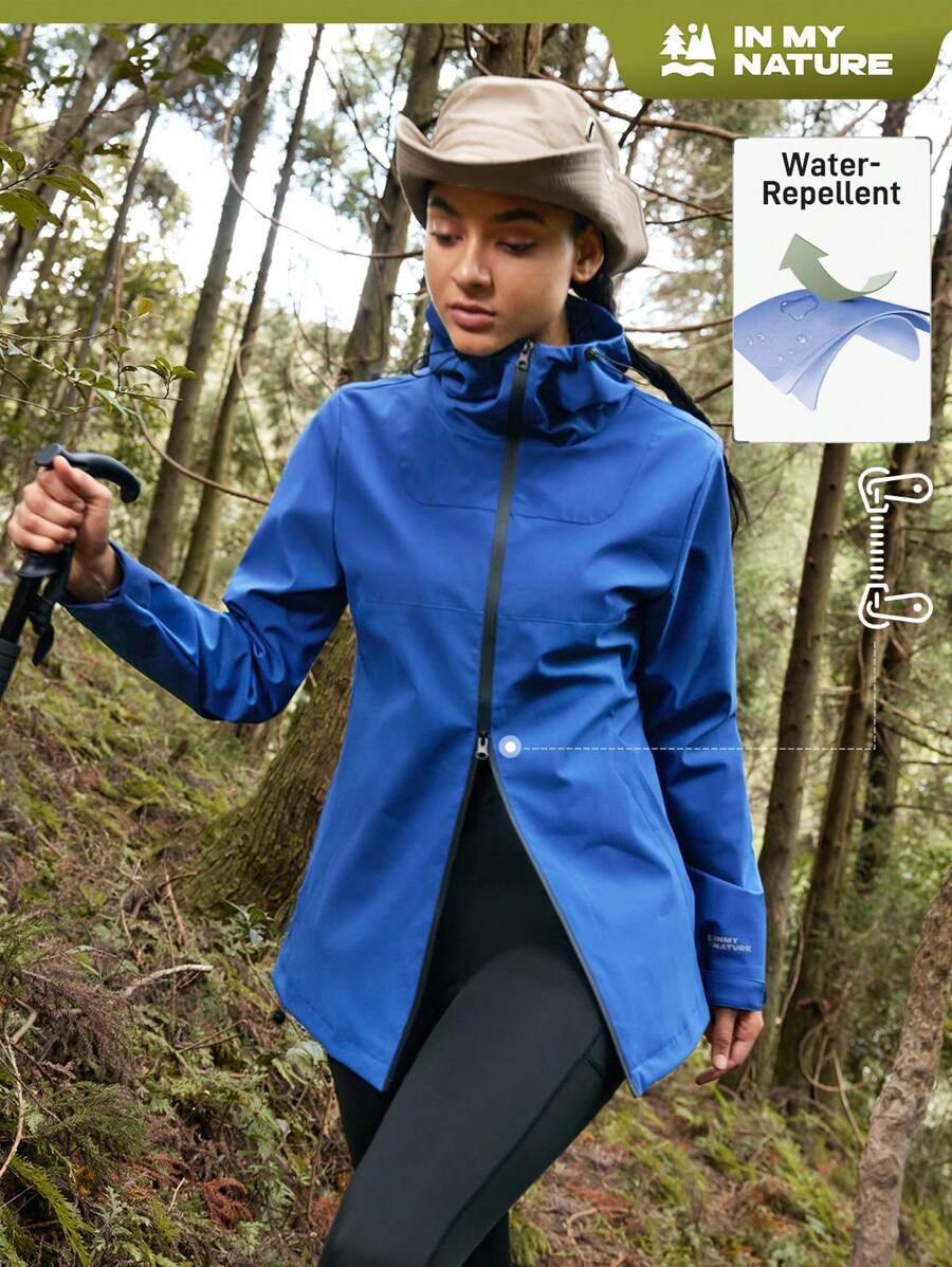 In My Nature Women's Solid Color Zipper Front Hooded Outdoor Softshell Jacket - Navy Blue - View 1