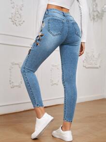 SHEIN LUNE Quần Jeans Skinny ... - Rửa trung bình - Xem 3
