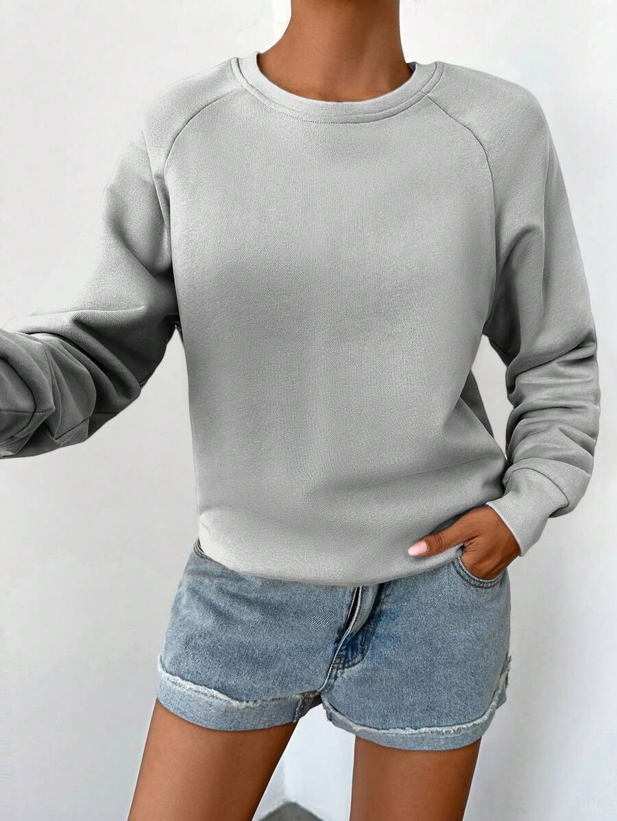 SHEIN Cottnline Women'S Solid Color Raglan Sleeve Sweatshirt - Grey - View 1