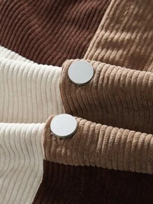 Manfinity VCAY Áo sơ mi dài tay hở vai dệt chắp vá cỡ lớn cho nam - Màu Khaki - Xem 3