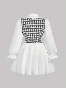 SHEIN MOD 大码拼色长袖衬衫裙配背心，学院风，两件套服装，自由打底裙，舞会礼服，教师礼服，办公室服装，返校节礼服，返校礼服，商务休闲女装 - 黑與白 - 查看 6