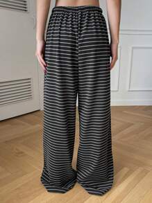 DAZY 保暖条纹宽松裤家居服、冬季睡衣 - 藏蓝色 - 查看 2