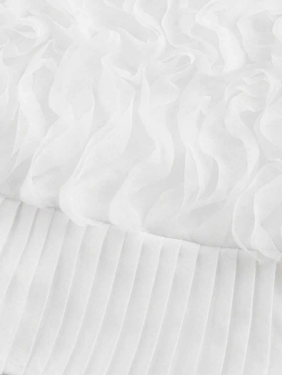 GENKIRA Romantic Elegant Ballet Tulle Patchwork Ruffle Hem Mini Skirt For Women - White - View 1