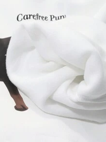 DAZY Dog Pattern Print Loose Comfy Winter Fleece Pajamas Set - White - View 9