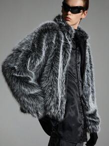 NEON BLANC Men's Loose Drop Shoulder Black And White Fluffy Long Sleeve Jacket