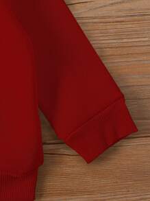 圣诞节年轻男孩休闲时尚趣味圣诞老人和恐龙印花圆领运动衫 - 紅色 - 查看 4