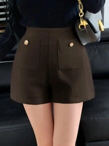 DAZY Pantalones cortos de mujer con botones y decoración de bolsillos, ropa de mujer para otoño