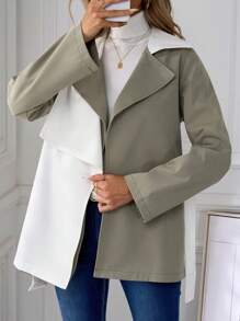 SHEIN Clasi Abrigo con cuello informal y holgado de contraste de color, de manga larga, tipo trinchera, para otoño